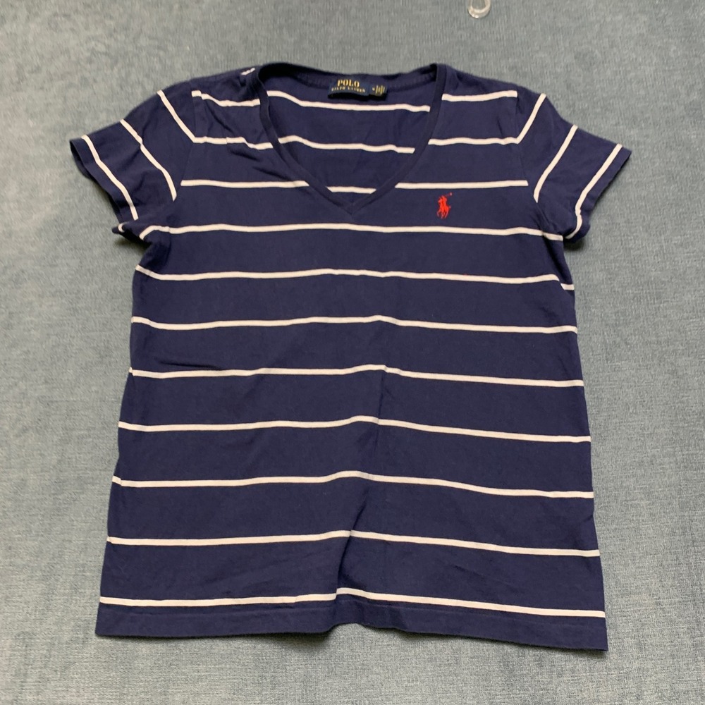 Polo Ralph Lauren Everyday T-Shirt Womens Medium Navy White Striped Pony Logo